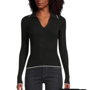 Madewell The Signature Knit Johnny Collar Sweater Black Ribbed 2024 Size L